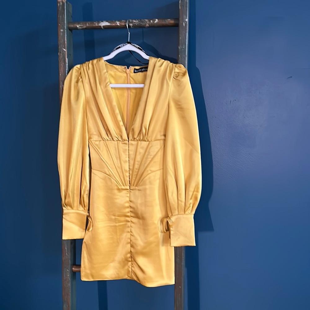Gold corseted mini dress, Lavish Alice. Silk lined. Size US2
